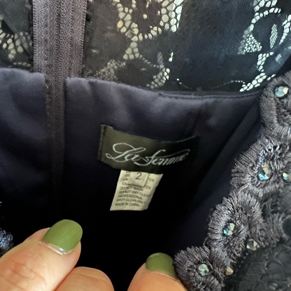 La Femme Lace Cocktail Short Formal Dress Gown - Picture 5 of 7